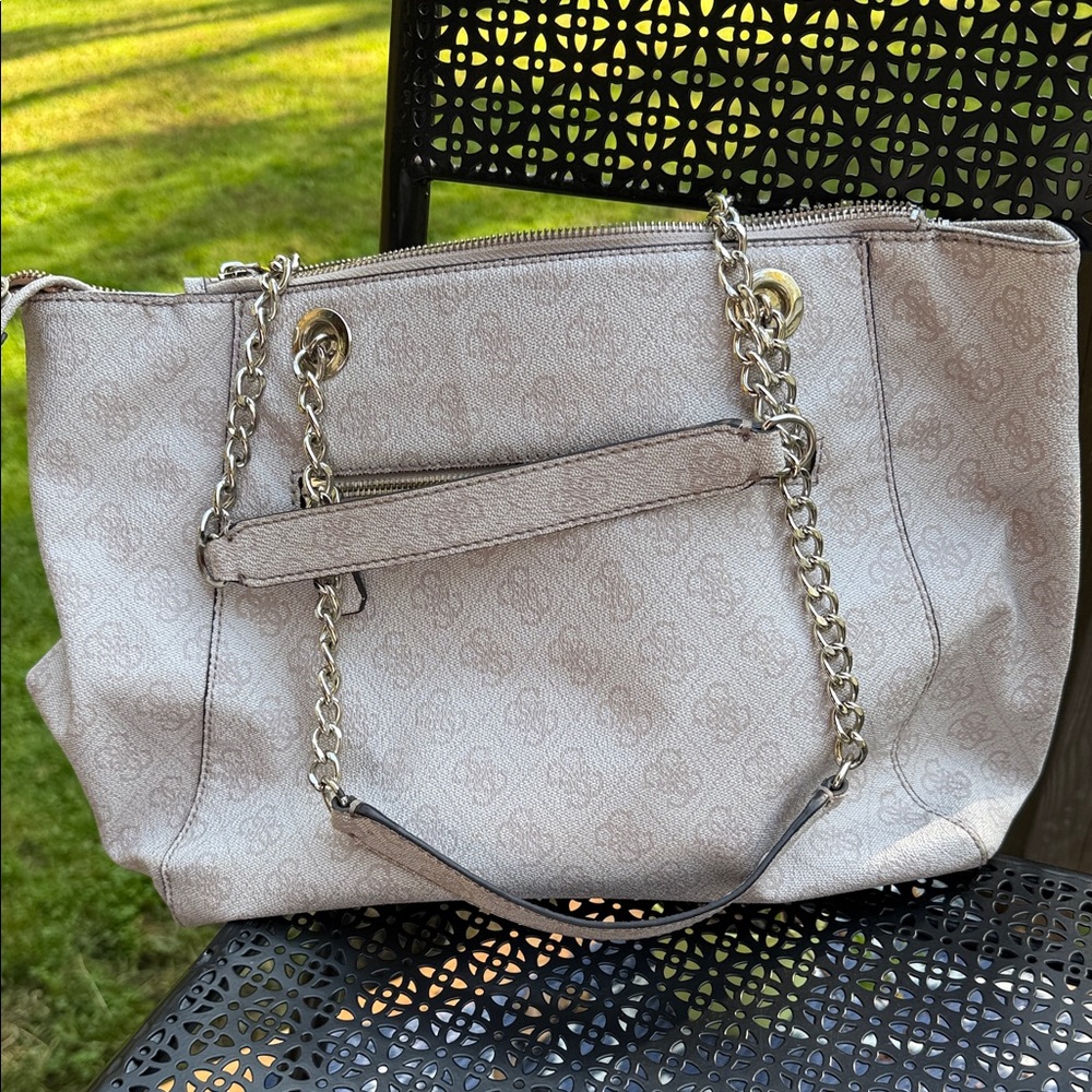 Guess Beige Shoulder Bag with Chain Detail